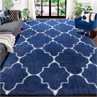 Amdrebio Navy Blue and White Rug for Bedroom, 5x7