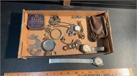 VINTAGE WATCH PARTS, INCENSE TIN, WATCHES AND