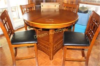 Wooden High Table 42DX36.5H, Leaf 18" W & 4 Chairs