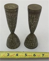 Vintage Etched Brass S&P Shakers w Bells