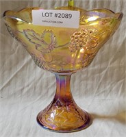 LG. GOLD CARNIVAL GLASS PEDESTAL FRUIT BOWL