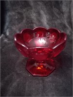Fostoria Red Glass Pedestal Eagle Coin 4" Bowl