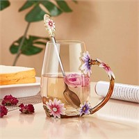 Enamel Flower Lead-Free Glass Coffee Mugs Tea Cup