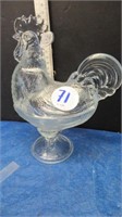 ROOSTER IN A BASKET CLEAR GLASS