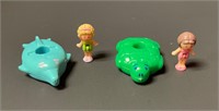 2 Polly Pocket Bathtime Soap Dish Floats w/ Dolls