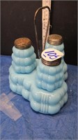 BLUE OPALESCENT CONDIMENT SET W/MATCHING STAND
