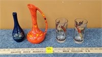 Pheasant Glasses, Calif Pottery Pitcher, Vase