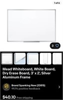 Mead Whiteboard, White Board, Dry Erase Board, 3'