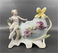 Antique Porcelain Bisque Cherub Bowl