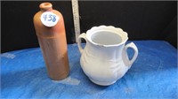 POTTERY BOTTLE & IRONSTONE SUGAR BOWL AS IS