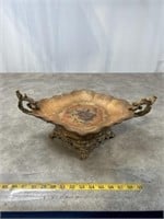 Floral footed decorative bowl with handles