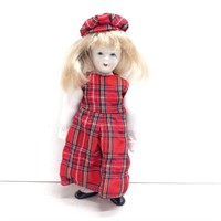 Vintage porcelain doll Germany plaid dress