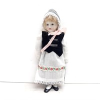 Vintage porcelain doll Germany black plaid dress