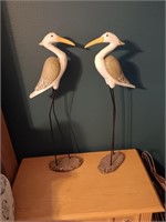2 wood and metal water birds herons, 27 inches