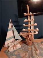 2 pieces ship 21 inches tall and a shell tree 26'