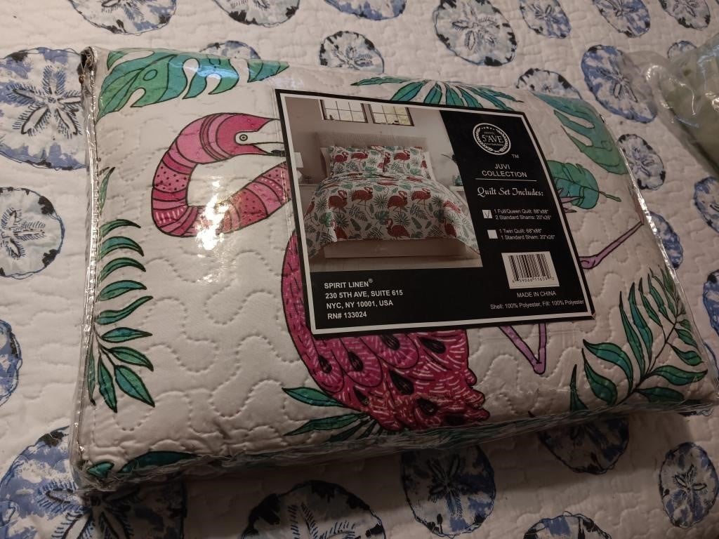 Full Queen spirit Linen quilt set with flamingos,