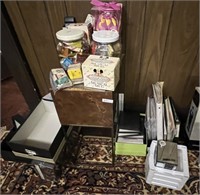 SMALL STAND, OFFICE SUPPLIES, MIRRORED BOX,