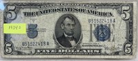 1934D blue seal $5.00 bill