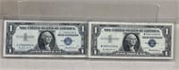(2) 1957 blue seal silver certificate one dollar