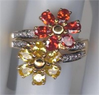 Sterling Gold Tone Floral Multi Color Sapphire