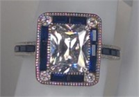 Sterling Art Deco Style Blue & White Sapphire