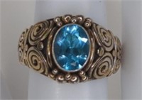 Vintage Sterling Suarti Bali Blue Topaz Bezel Set