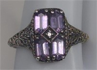 Antique Sterling Amethyst Diamond Art Deco