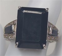 Sterling Emerald Cut Black Onyx & Sapphire