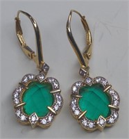 Sterling Gold Tone Emerald White Sapphire Dangle