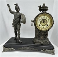 (L) Ornate Brass Roman Centurion 
Mantel Clock.