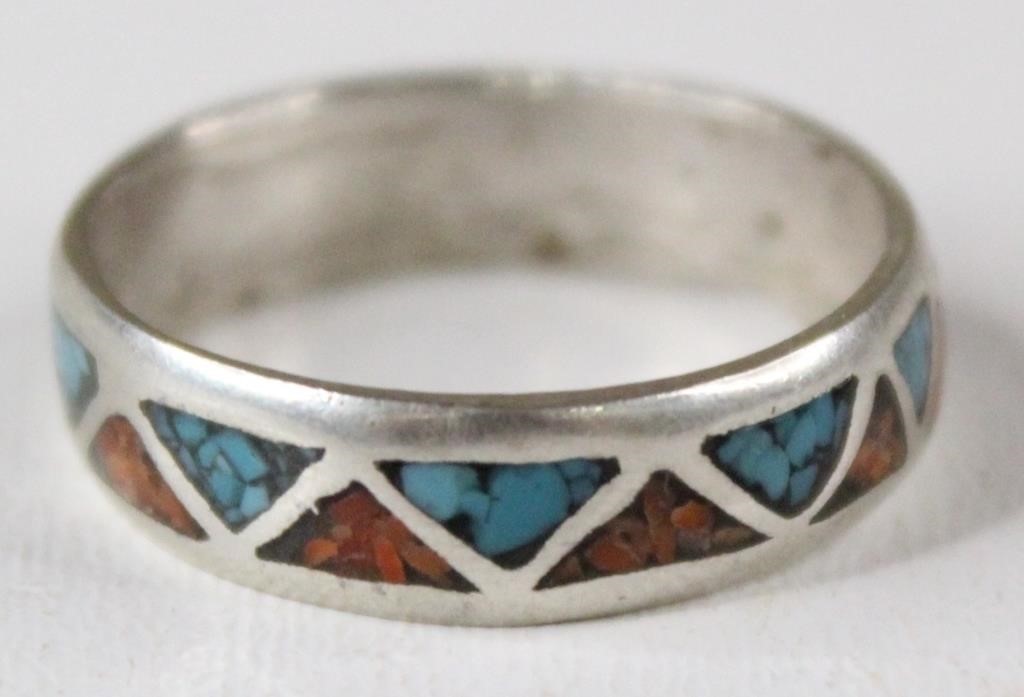Turquoise & Coral Snakeskin Ring