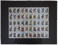 Vntg State Birds & Flowers Framed Stamps