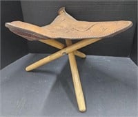 (I) Leather Embossed Stool 11" Tall By 12" Wide.