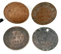 4 GROS SOUS 1¢ CANADA 1888-1894-1903-1909