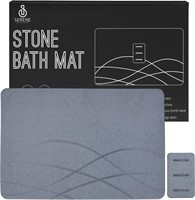 $100  2 mats-Stone Bath Mat 23.5x15.5, Dark Grey