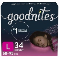 $42  Goodnites Girls' L Size (68-95 lb), 34 Ct