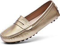 $39  BEAUSEEN Womens Leather Loafers 6 Gold