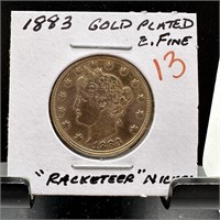 1884 LIBERTY V NICKEL RACKATEER NICKEL GOLD PLATED