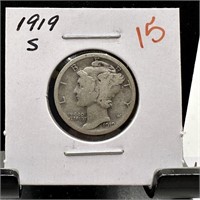 1919-S MERCURY SILVER DIME