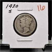 1920-S MERCURY SILVER DIME