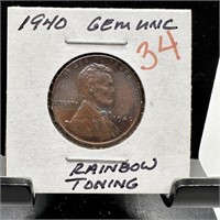 1940 GEM UNC WHEAT PENNY CENT RAINBOW TONING