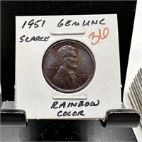 1951 WHEAT PENNY CENT GEM UNC RAINBOW COLOR