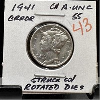 1941 MERCURY SILVER DIME BETTER GD ROTATED DIES