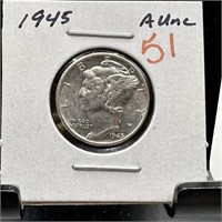 1945 MERCURY SILVER DIME BETTER GRADE