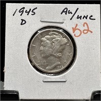 1945-D MERCURY SILVER DIME BETTER GRADE