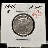 1945-S MERCURY SILVER DIME BETTER GRADE