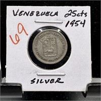 1954 VENEZUELA 35 CENTAVOS SILVER
