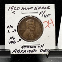 1920-S WHEAT PENNY CENT ABRAIDED DIES