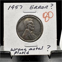 1957 WHEAT PENNY CENT WRONG METAL? PLATED