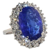 14k Gold 10.94 ct Oval Tanzanite & Diamond Ring